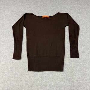 Sweet by Miss Me Sweater Small Brown Boat Neck Ribbed Long Sleeve Knit Top 1361
